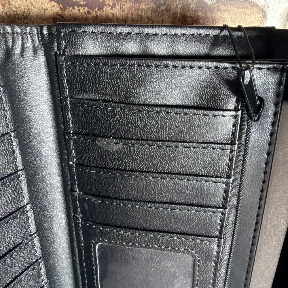 NWT Ed‎ Hardy Wallet Card Holder Bifold Snap Closure Black Graphic Tattoo Design